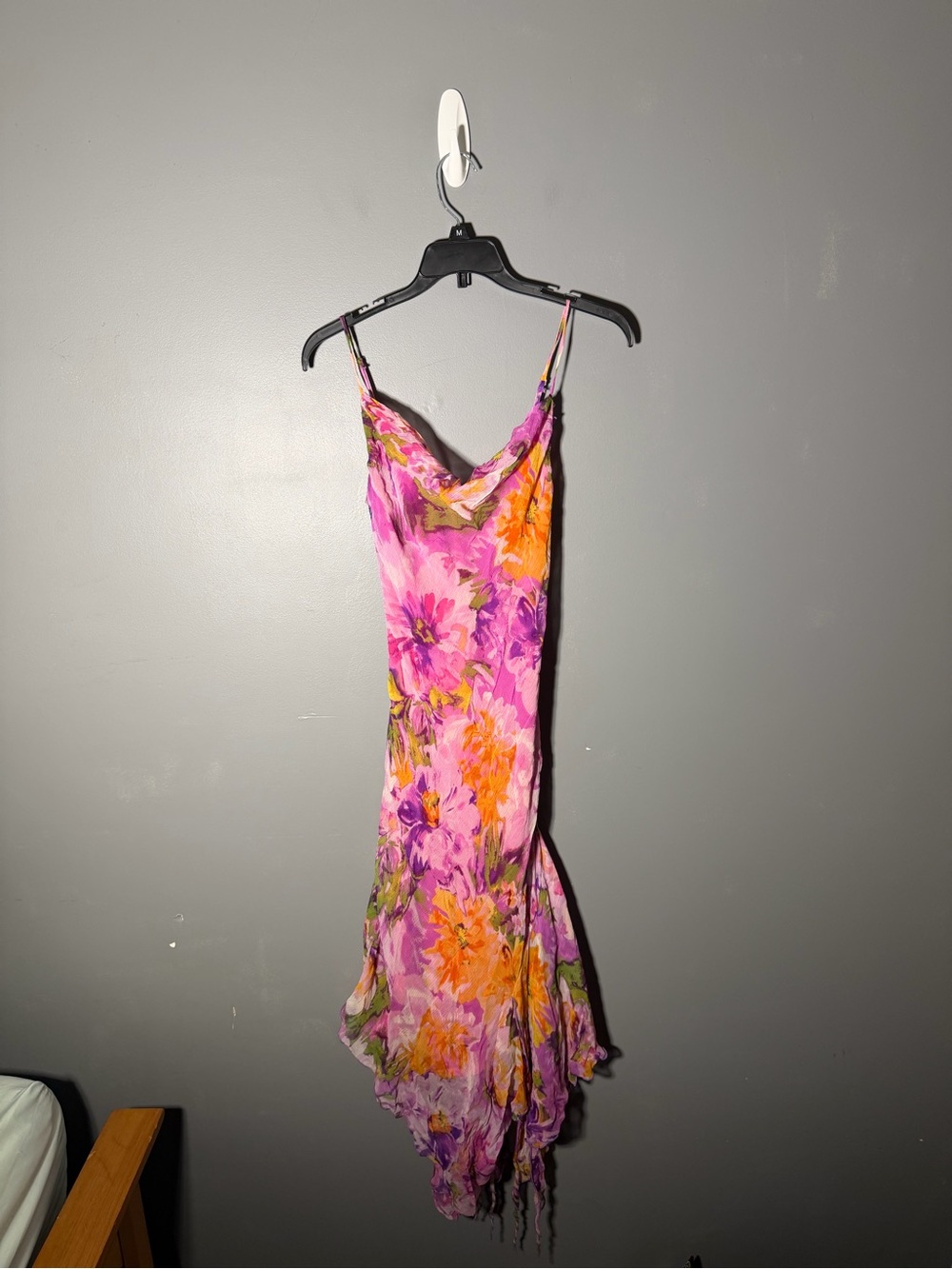 Vintage 90s Y2K Cache Floral Silk Fairy Asymmetrical Chiffon Midi Slip Dress